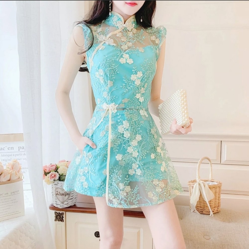Baby blue modern Qipao Dress